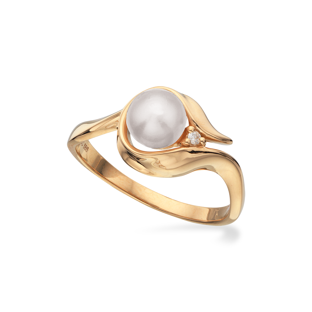 14 Karat Guld Ring Fra Scrouples Med Ferskvandsperle Og Diamant 0015 Carat Wsi