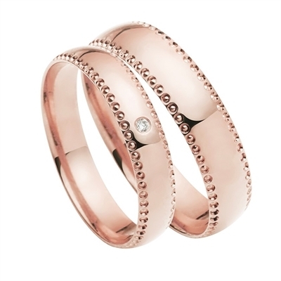 Bartol First Vielsesringe I Rosaguld Med Diamant 001 Ct - 4 Og 5 Mm