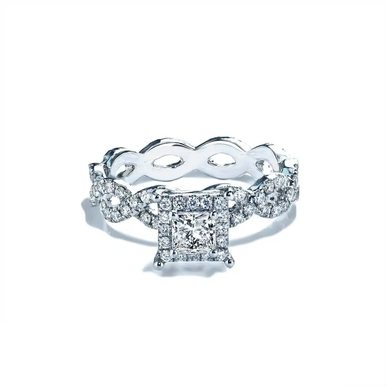 Amalia Eternity Twist Forlovelsesring Med Firkantet Safir Og Diamanter